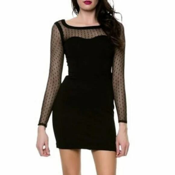 KEEPSAKE the Label Dresses & Skirts - Keepsake The Label Black Swiss Dot Mesh Sleeve Bodycon Mini Dress NWT Medium LBD